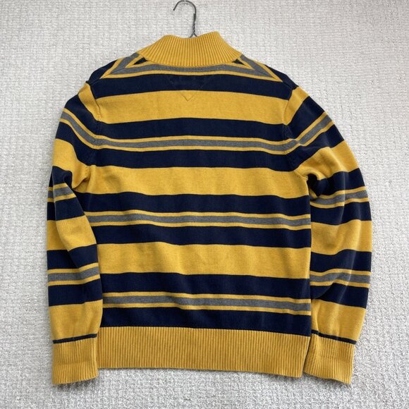 TOMMY HILFIGER Mens Patterned Jumper Yellow Striped 1/4 Zip Tight Knit M. Read - Picture 12 of 12